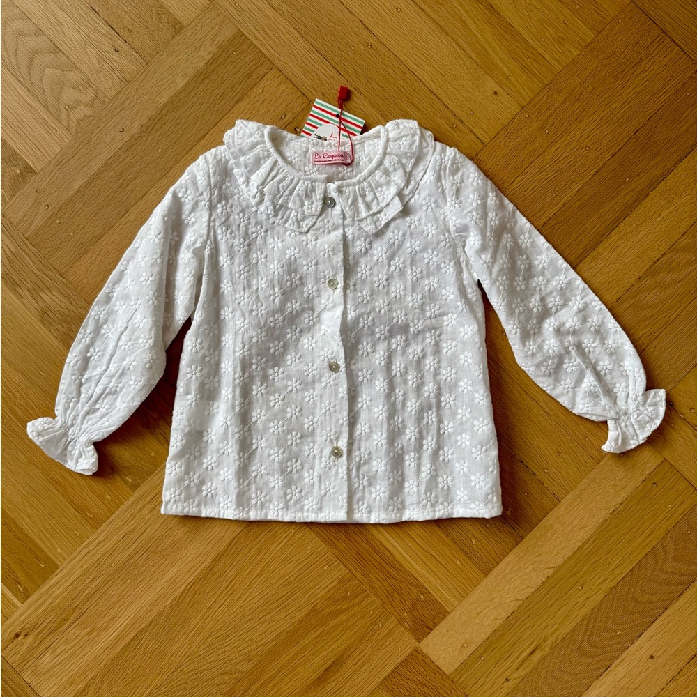 La Coqueta embroidered cotton white top with buttons, 4Y / 4T, NWT